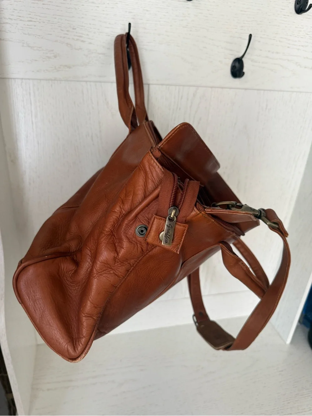 Graffeo Leather Briefcase Tote in Cognac